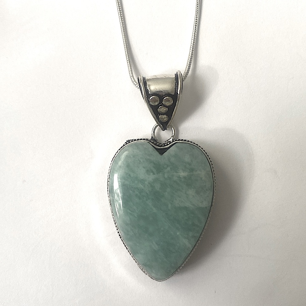Heart-shaped Amazonite Pendant .925 ss overlay - Picture 4 of 4